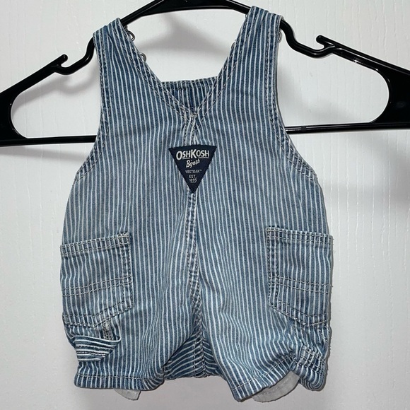 OshKosh B'gosh Overall Denim Shorts Railroad Hickory Stripes - Picture 2 of 4